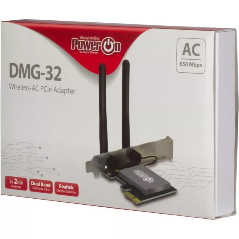 Inter-Tech DMG-32 - interná - bezdrôtová - PCI Express - Wi-Fi - 650 Mbit/s - čierna - strieborná (88888148)