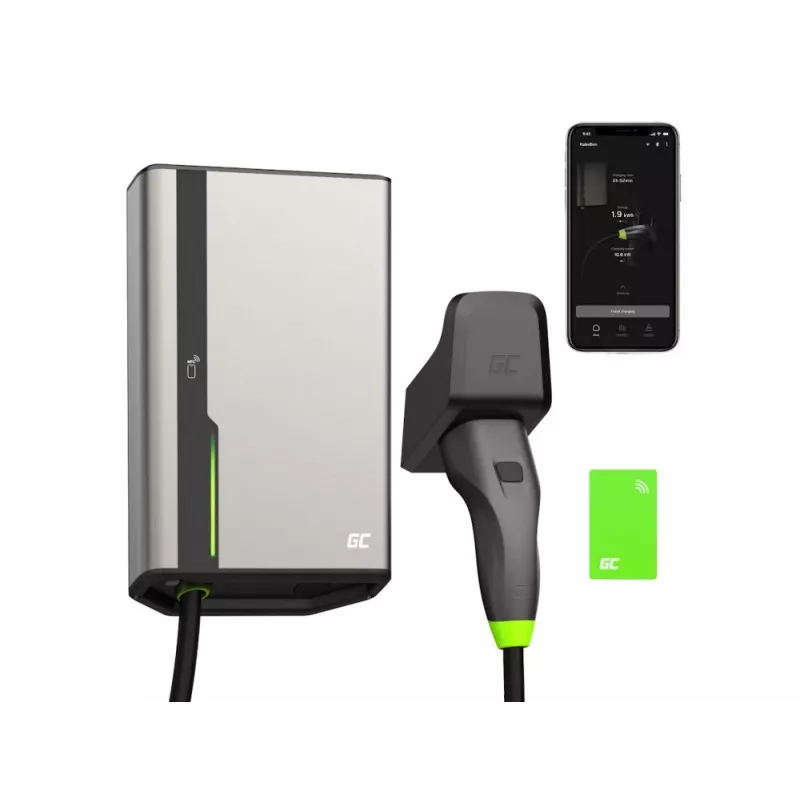 Green Cell HabuDen EVGC021B2250 Wallbox nabíjačka elektromobilov 22 kW 32A, Type 2, kábel 5 m, NFC, Bluetooth, Wi-Fi, hliník