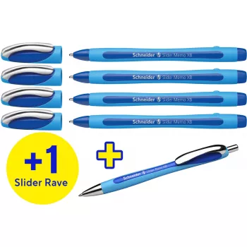 Schneider Slider Memo XB guľôčkové perá, modré, 4 ks + Slider Rave zdarma
