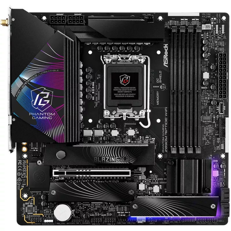 ASRock Phantom Gaming Z890M Riptide WiFi základná doska, Intel Z890, LGA1851, micro ATX, DDR5, do 256 GB, Wi-Fi 6E, Bluetooth, 5GbE LAN, USB4