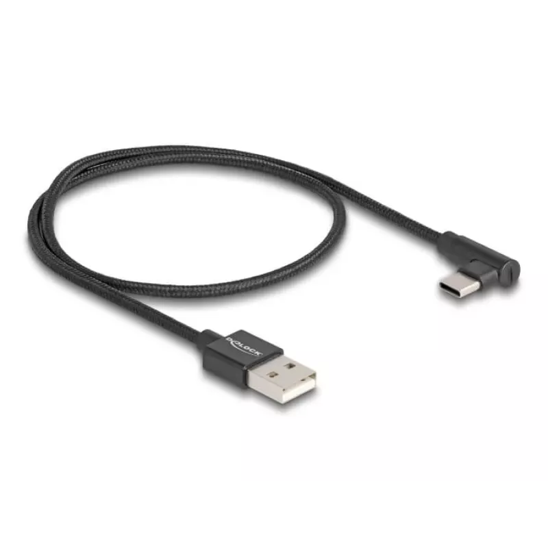 DeLOCK USB 2.0 kábel Type-A konektor samec na USB Type-C konektor samec zahnutý 0,5 m čierny