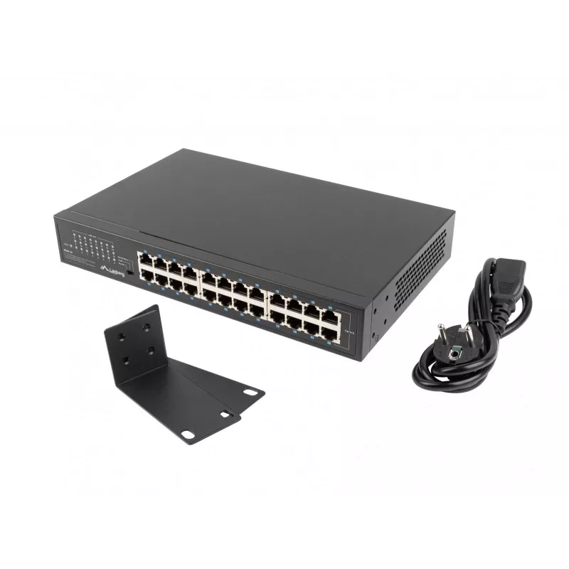 Neřízený switch LANBERG RSGE-24 — 24× Gigabit Ethernet 1U, rack-montovateľný, čierna