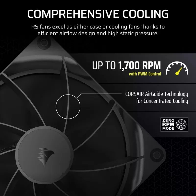 Ventilátor Corsair RS140 14 cm Čierna 330–1700 ot/min 0,11–3,46 mmH2O