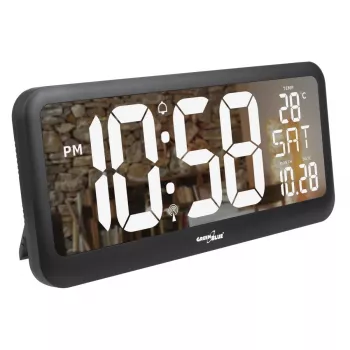 Veľké digitálne hodiny nástenné voľne stojace so snímačom teploty 37x17cm LCD displej sieťový adaptér a batériové napájanie