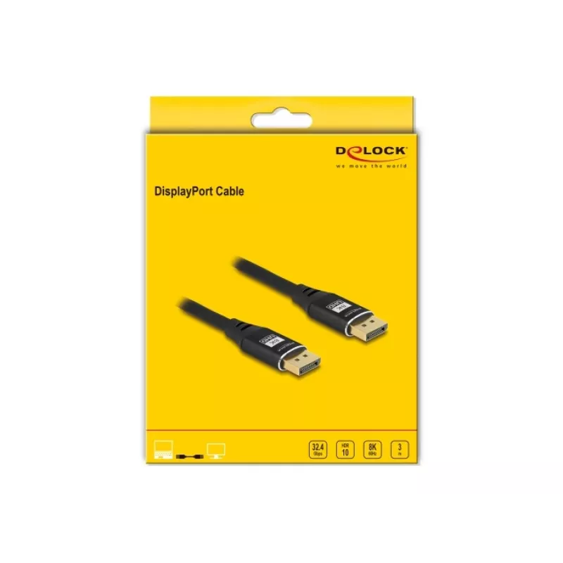 DeLOCK DisplayPort kábel 8K 60 Hz 3 m čierny kov