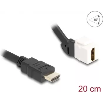 DeLOCK Keystone modul kábel HDMI samec na zásuvku 45° zahnutý 8K 60 Hz 20 cm čierny