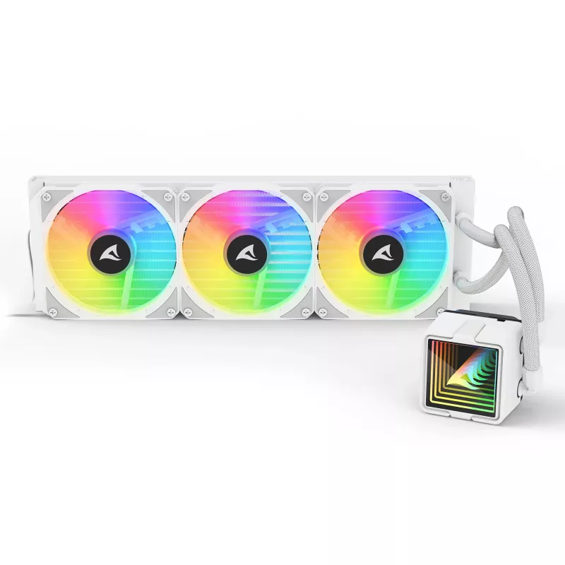 All-in-One CPU kvapalinový chladič Sharkoon S100 ARGB biely – 360 mm radiátor, Infinity-Mirror efekt