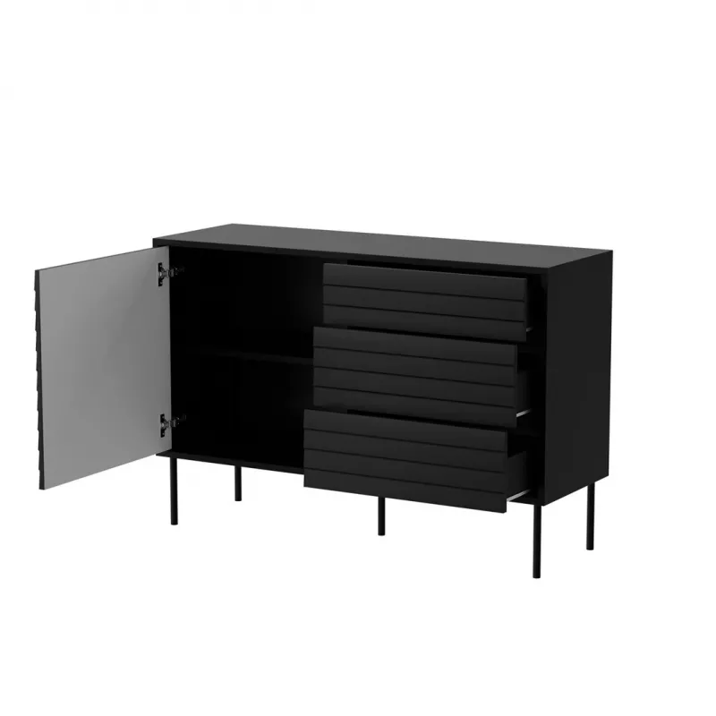 Komoda cama meble CORTINA 1D3S 120x40x81 cm, čierna, 3 zásuvky, drevotrieska