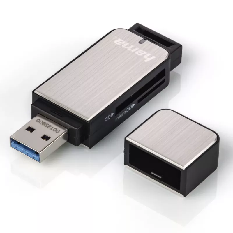Hama 123900 čítačka kariet USB 3.0 SD/microSD, hliník, čierna/strieborná