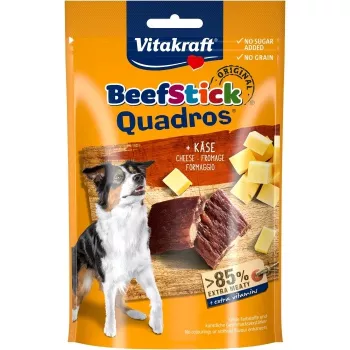 Maškrta pre psov Vitakraft Beef Stick Quadros 70 g — hypoalergénna pevná maškrta z bravčového, bez lepku, bez cukru