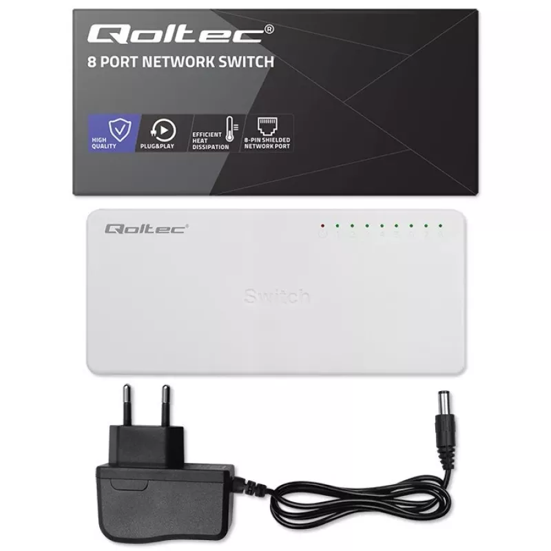 Qoltec sieťový switch 8x RJ45 port 1000 Mbps LAN