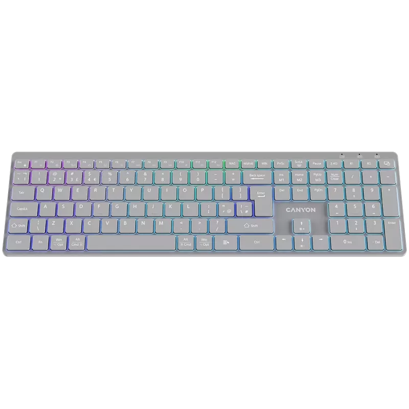 CANYON klávesnica HKB-W11 UK/US RGB Dual Mode Wireless sivá