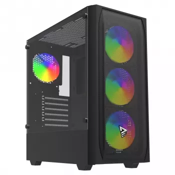PC skriňa SAVIO Noctis Flow RGB — Cube, ATX/Mini-ITX, 3x 120 mm predné ventilátory, bočné okno z tvrdeného skla, max. GPU 35 cm
