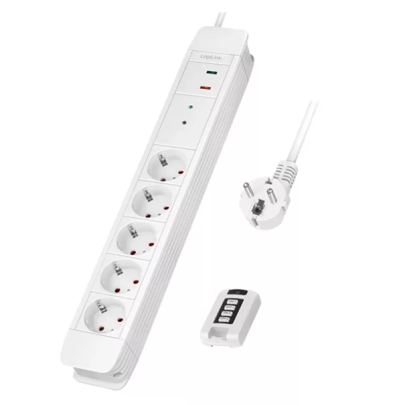 LogiLink LPS402 rozbočovač napájania 1,5 m 5 AC zásuviek pre interiér biely