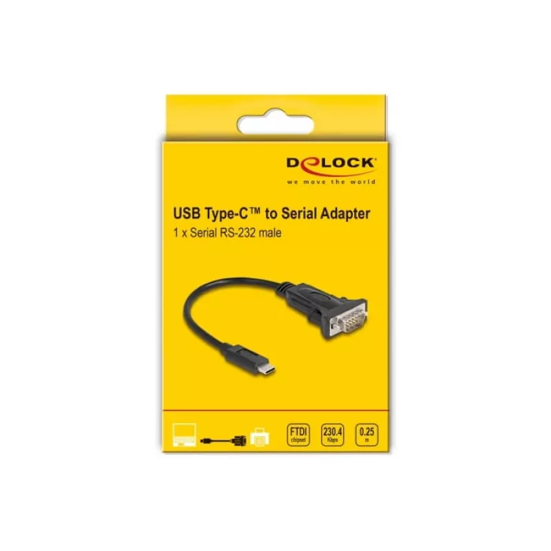DeLOCK adaptér USB Type-C na RS-232 D-Sub 9-pin konektor samec 0,25 m