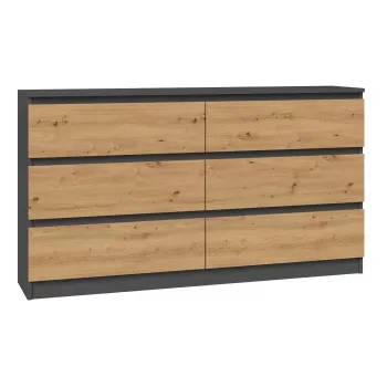 Komoda Top e Shop M6 140 ANT/ART, 6 zásuviek, antracit dub, 1380×750×400 mm
