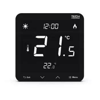 Káblový dvojbodový priestorový termostat ST-297z v3 Tech Controllers — pod omietku, čierny