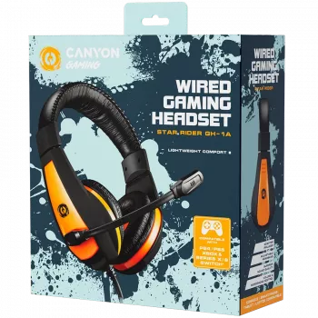 CANYON Star Raider GH-1A, herný headset 3,5-mm jack s nastaviteľným mikrofónom a reguláciou hlasitosti, s 2-in-1 3,5-mm adaptérom, kábel 2 m, čierna, 0,23 kg