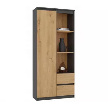 Top e Shop RS-80 BILY knižnica, antracitový rám, dvere artisan dub, 7 políc, 2 zásuvky, 1800×800×350 mm