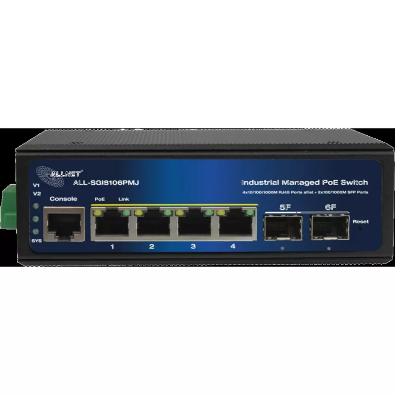 Managed priemyselný PoE switch ALLNET ALL-SGI8106PMJ 4 PoE + 2 uplink porty