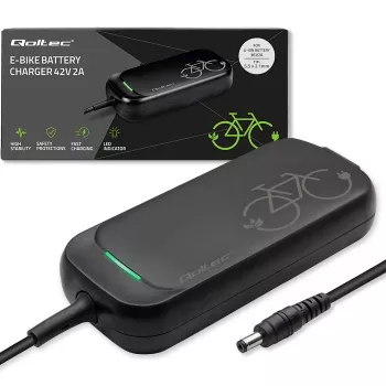 Nabíjačka na e-bike QOLTEC 50332 — výstup 36V/42V, 2A, konektor 5,5×2,1 mm