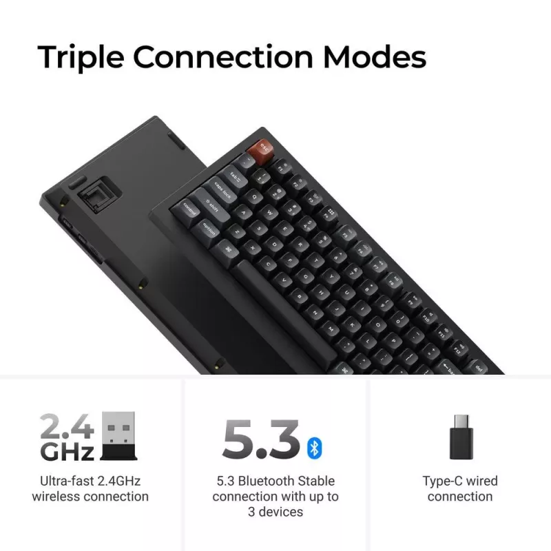 Mechanická klávesnica Keychron V1 Ultra 8K — 75% formát, QWERTY, Bluetooth, RGB, čierna