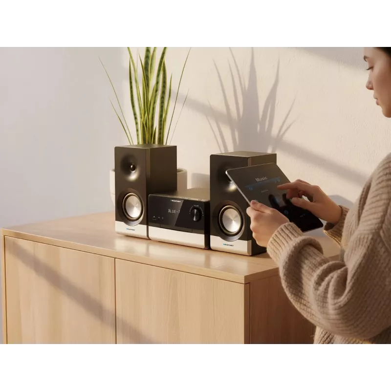 Domáci audio mikrosystém BLAUPUNKT MS40.2BT — 2×50 W RMS, Bluetooth, CD, USB, HDMI ARC, optický vstup, LED displej (čierny)