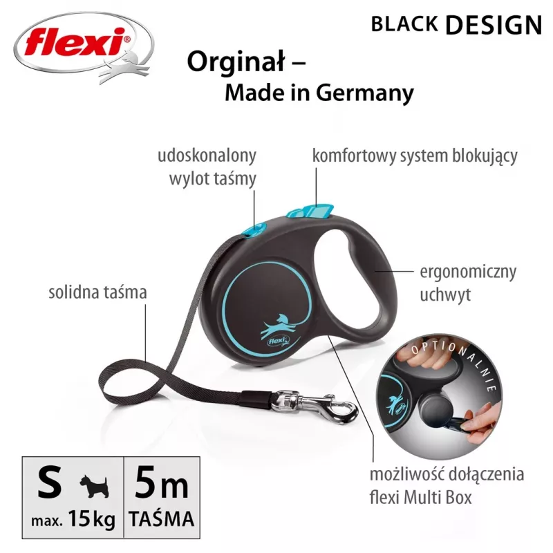 Flexi Automatic Leine čierny dizajn S 5 m, modrá
