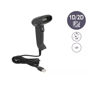 Ručný čítač čiarových kódov DeLOCK USB 1D 2D nemecká verzia