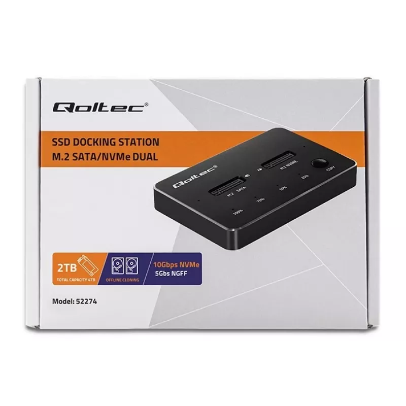 Qoltec 52274 M.2 SSD dokovacia stanica | NVMe | SATA | USB-C | DUAL 2 x 2TB