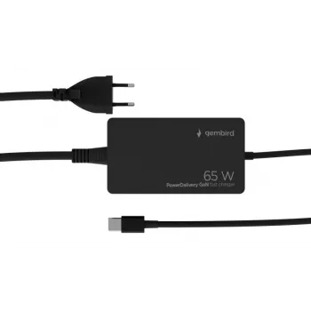 Cablexpert NPA-AC-PDQC65-01 65 W PowerDelivery GaN USB Type-C rýchlonabíjačka, čierna | Cablexpert