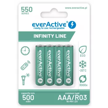 Nabíjacie AAA NiMH batérie everActive EVHRL03-550 1,2 V 550 mAh balenie 4 ks, valcové R03