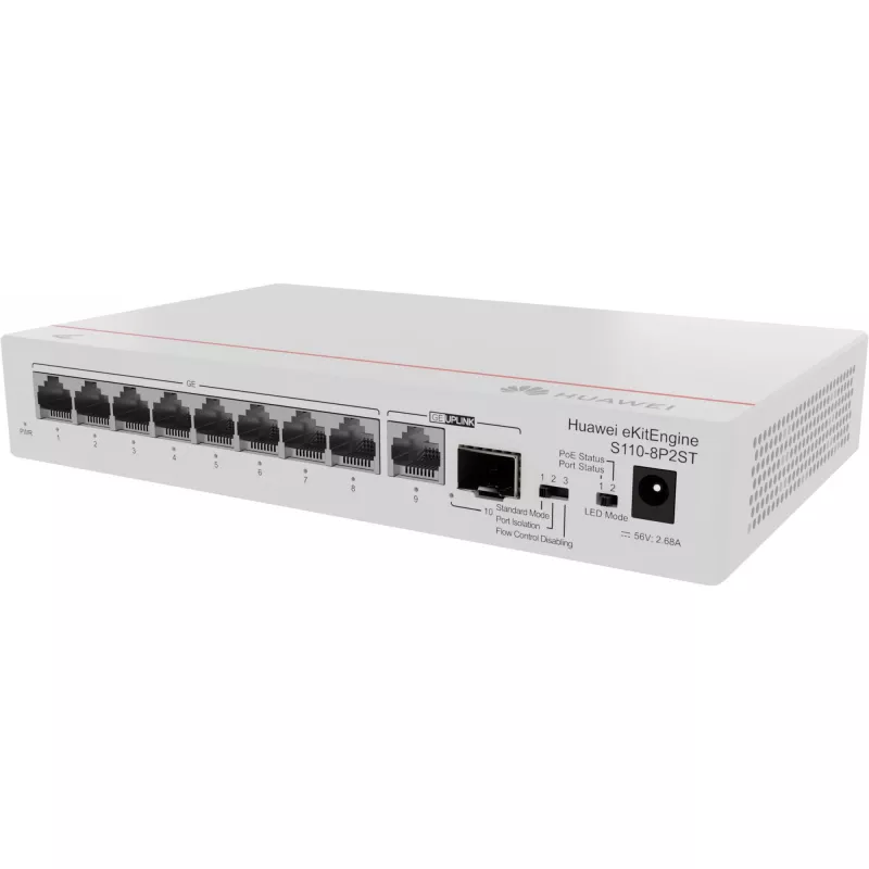 HUAWEI eKit S110 Series S110-8P2ST neřízený L2 Gigabit Ethernet (10/100/1000) Power over Ethernet (PoE) sivá