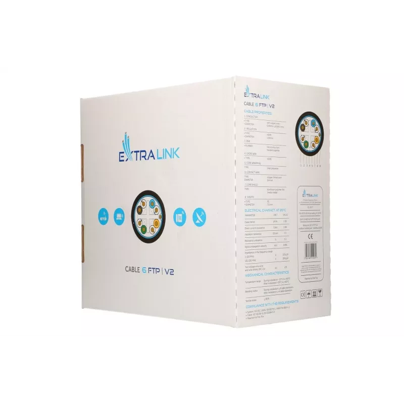 Sieťový kábel Extralink Twisted Pair CAT6 FTP (F/UTP) V2 Outdoor 305 M čierny