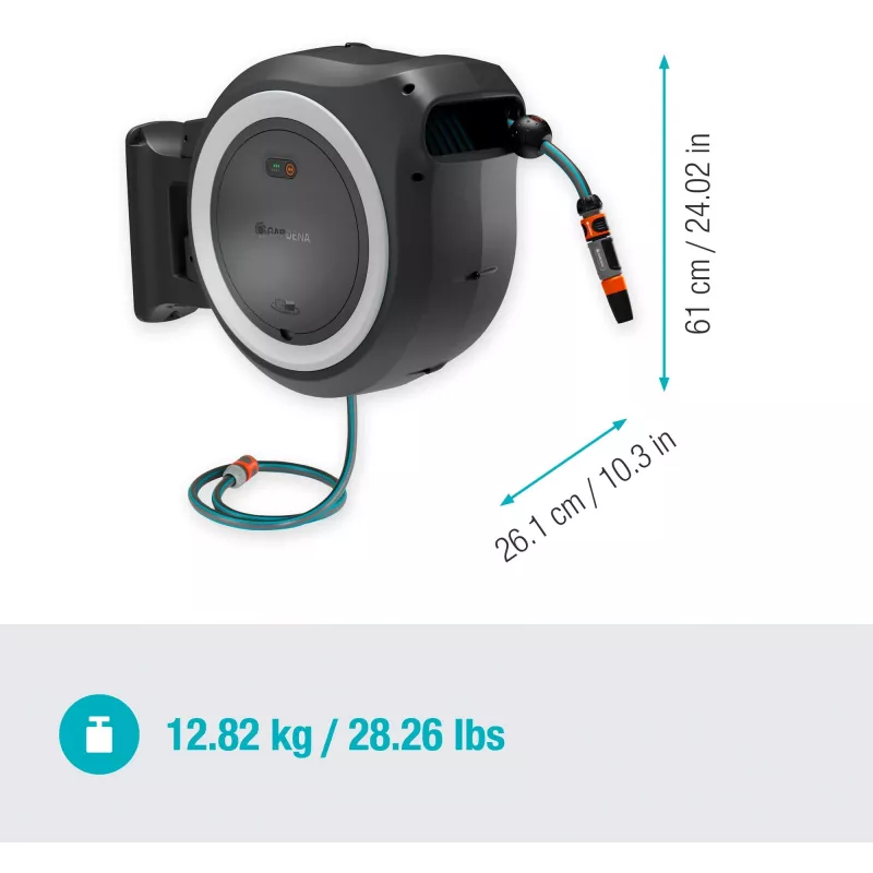 Gardena 18642-20 PowerRoll XL 18V P4A akumulátorový nástenný box na hadicu, set, 35 m, sivý/biely