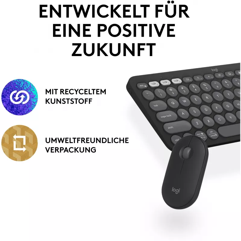 Logitech Pebble 2 Combo bezdrôtová klávesnica a myš QWERTZ Deutsch grafitová