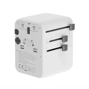 Gembird TPA-2A3C70-01-W univerzálny cestovný napájací adaptér, 3x USB-C, 2x USB-A, 70 W, GaN, biely