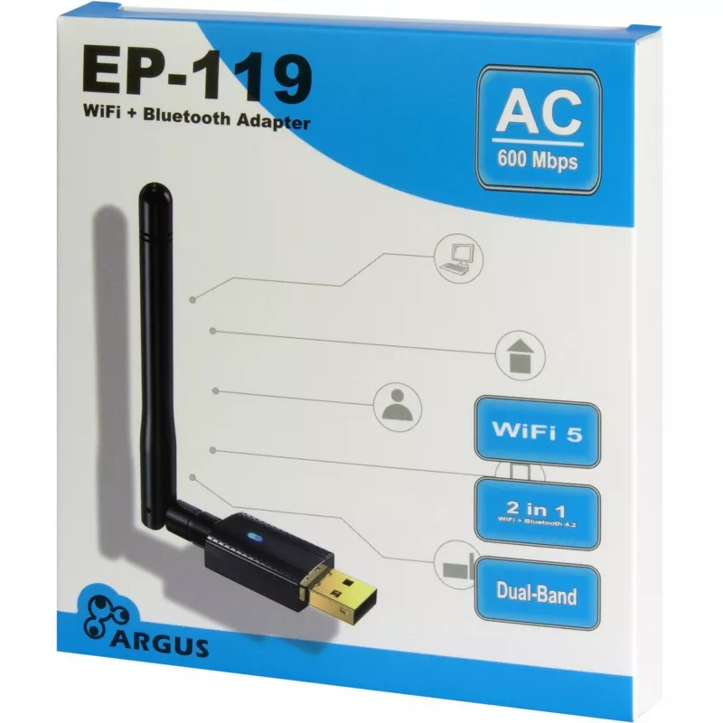 USB WLAN/Bluetooth adaptér INTER-TECH EP-119, Wi-Fi 5 (802.11ac) dualband 600 Mbit/s