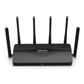 Stolný router MERCUSYS MR47BE — Tri-band Wi-Fi 7 (2,4/5/6 GHz), 9300 Mbit/s, 3× RJ-45, 2,5GbE, 6 externých antén