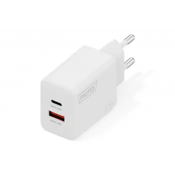 AC USB nabíjačka DIGITUS 20W, 1x USB-C, 1x USB-A, vstup 100–240V, biela