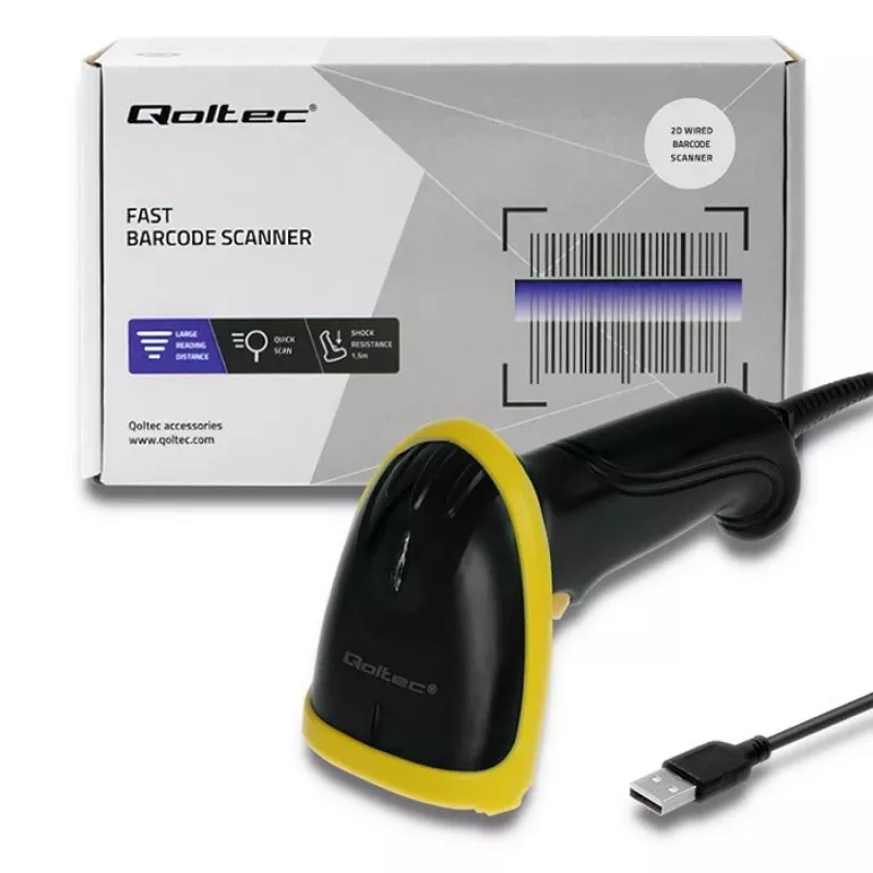 Qoltec 50867 laserová čítačka čiarových kódov 1D/2D, USB, čierna