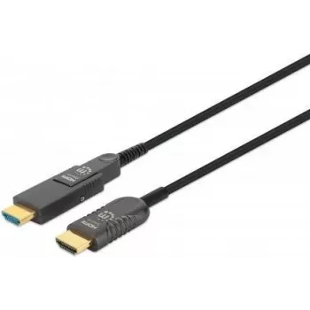 Manhattan HDMI na Micro HDMI Plenum-Rated kábel, 4K@60Hz (Premium High Speed), 100 m, aktívny, odnímateľný HDMI konektor samec (Type-A), konektor samec na konektor samec, čierna, pozlátené kontakty, doživotná záruka