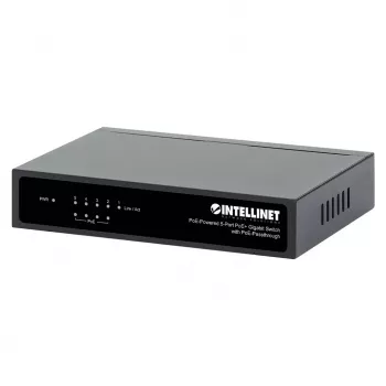 Gigabit 5xPoE Passthrough Switch, napájaný cez PoE alebo AC, 68W