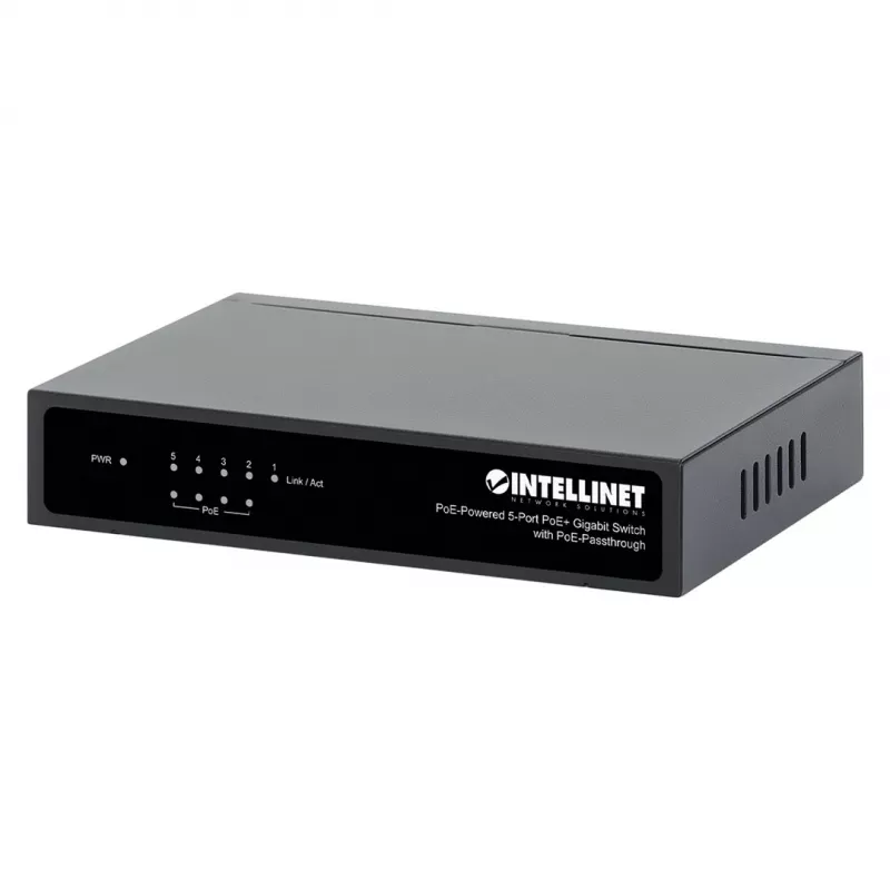 Gigabit 5xPoE Passthrough Switch, napájaný cez PoE alebo AC, 68W