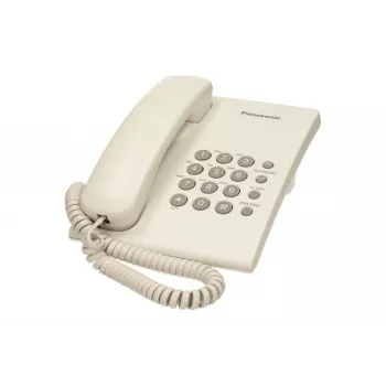 Analógový telefón Panasonic KX-TS500PDW — 16 tlačidiel, biela, stolová/nástenná montáž, 100 záznamov v telefónnom zozname