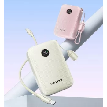 Powerbank Vention 20000mAh 22,5W – 2× USB‑C, 1× USB‑A, béžová