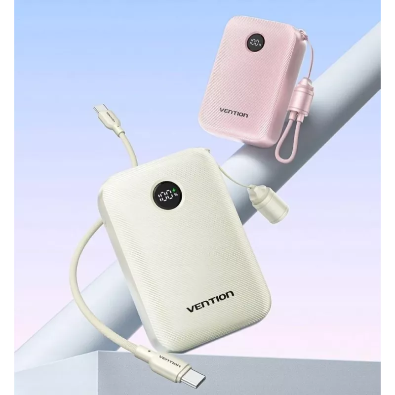 Powerbank Vention 20000mAh 22,5W – 2× USB‑C, 1× USB‑A, béžová