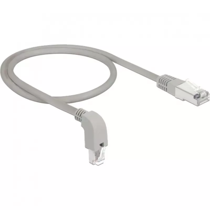 DeLOCK - patch kábel - RJ-45 (M) na RJ-45 (M) zahnutý dole - 50cm - S/FTP - CAT 6a - tienený, bezhalogénový - sivý (85873)