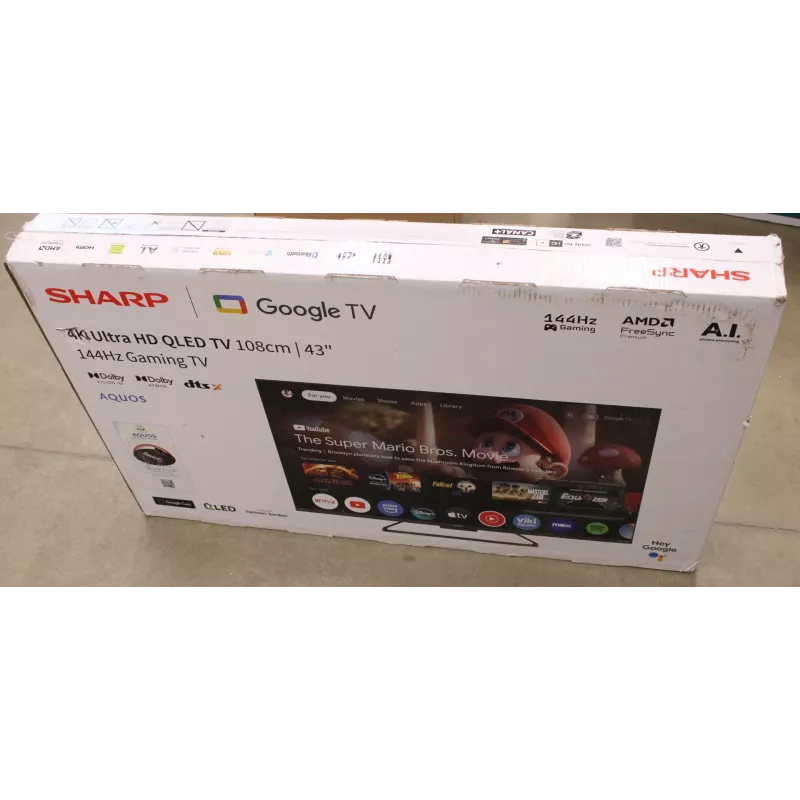 Smart TV Sharp 43HR7265E 43 palcov (108 cm) 4K UHD LED, Google TV, WLAN, HDMI/USB/RJ45 – čierna – poškodený obal