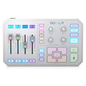 USB audio mixér TC‑Helicon GO XLR‑WH biela — 1 XLR mikrofónový vstup, USB‑B, 48 V fantómové napájanie, 24‑bit/48 kHz, optický výstup
